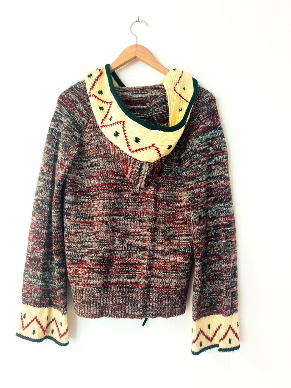 VINTAGE KMART 70’s Knit Boho Hoodie Bell Sleeve Variegated Sweater - Picture 3 of 12
